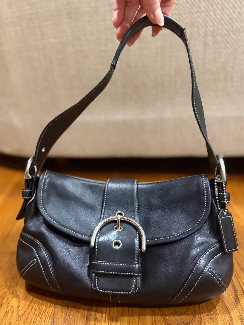 Coach Y2K Soho Black Leather Buckle Flap Shoulder Bag G04S-9247